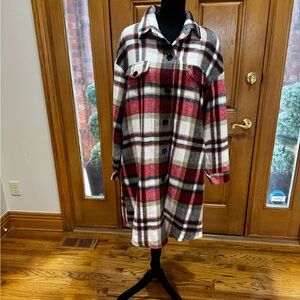 Plaid Women's Coat - Red, Black, White